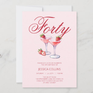 Invitación Fiesta de Cumpleaños 40 Rojo Cuarenta Cóctel de Fr