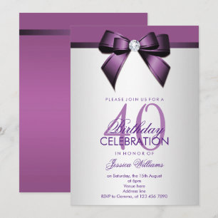 Invitación Fiesta de cumpleaños 40 Romántica Violeta y Plata
