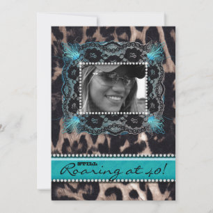 Invitación Fiesta de cumpleaños 40 Rugiendo Leopardo Joyas Az