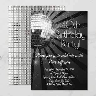 Invitación Fiesta de cumpleaños 40 Silver Disco Ball