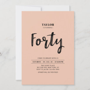Invitación Fiesta de Cumpleaños 40 Simple Melocotón y Blanco