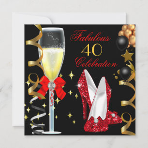 Invitación Fiesta de cumpleaños 40 y fabuloso rojo negro oro 