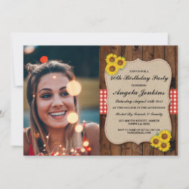 Invitación Fiesta de Cumpleaños 40th Sunflower Wood Burlap Fo