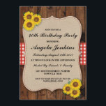 Invitación Fiesta de cumpleaños 40th Sunflower Wood Burlap In<br><div class="desc">5 x 7 pulgadas - Cambie el texto para que se adapte a su fiesta. Esta encantadora invitación rústica con girasoles es perfecta para cualquier edad. Se incluye la impresión posterior.</div>