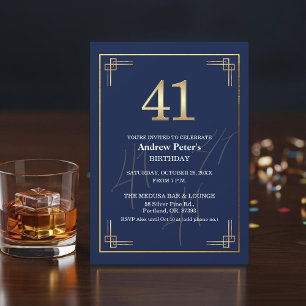 Invitación Fiesta de cumpleaños 41 elegante azul oro
