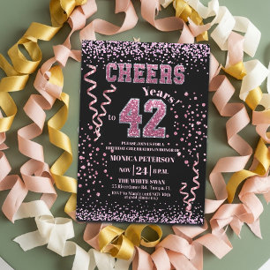Invitación Fiesta de cumpleaños 42 con cristales de lentejuel