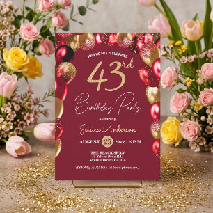 Invitación Fiesta de cumpleaños 43 sorpresa dorado burgundy b