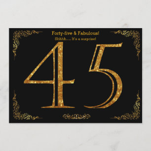 Invitación Fiesta de cumpleaños 45,Estílico Gatsby,purpurina