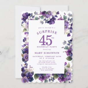 Invitación FIESTA DE CUMPLEAÑOS 45 Sorpresa Floral Violeta Pú