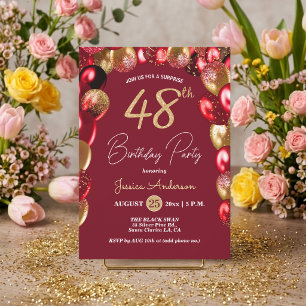 Invitación Fiesta de Cumpleaños 48 Sorpresa Dorado Burgundy B