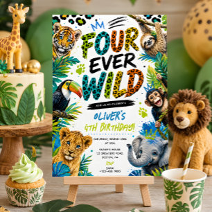 Invitación Fiesta de Cumpleaños 4 años Animales Salvajes por