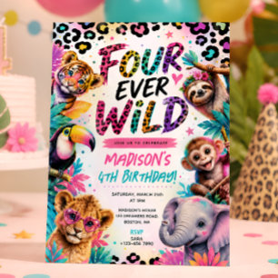 Invitación Fiesta de Cumpleaños 4 años Animales Salvajes por
