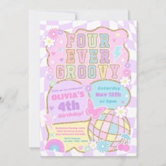 Invitación Fiesta de cumpleaños 4 años Four Ever Groovy Prepp