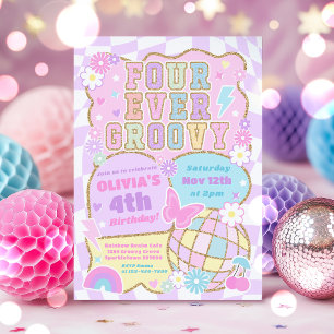 Invitación Fiesta de cumpleaños 4 años Four Ever Groovy Prepp