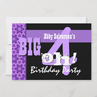 Invitación Fiesta de cumpleaños 4 - Big 4 Oh Flores Púrpura G