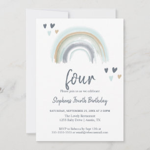 Invitación Fiesta de cumpleaños 4 Blue Boho Arcoíris
