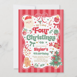 Invitación Fiesta de cumpleaños 4 Coquette Bow Navidad Cumple