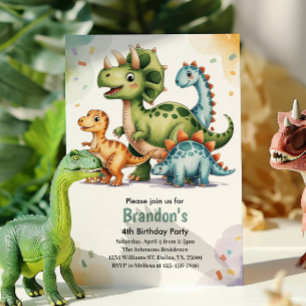 Invitación Fiesta de cumpleaños 4 de dinosaurios para niños l