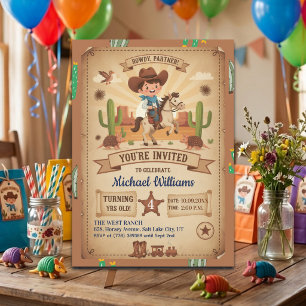 Invitación Fiesta de Cumpleaños 4 del Vaquero Adorable con Ca