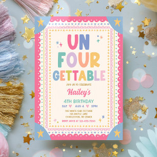 Invitación Fiesta de cumpleaños 4 inolvidable niña caprichosa