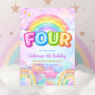 Invitación Fiesta de cumpleaños 4 Sparkle Rainbow