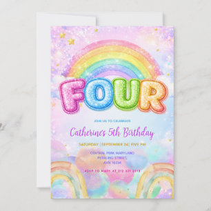 Invitación Fiesta de cumpleaños 4 Sparkle Rainbow