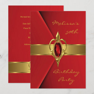 Invitación Fiesta de Cumpleaños 50º Falso Terciopelo Rojo Per
