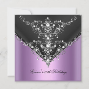 Invitación Fiesta de Cumpleaños 50º Púrpura Perla Negro Plata