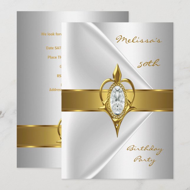 Invitación Fiesta de cumpleaños 50.ª joya de oro del diamante (Anverso / Reverso)