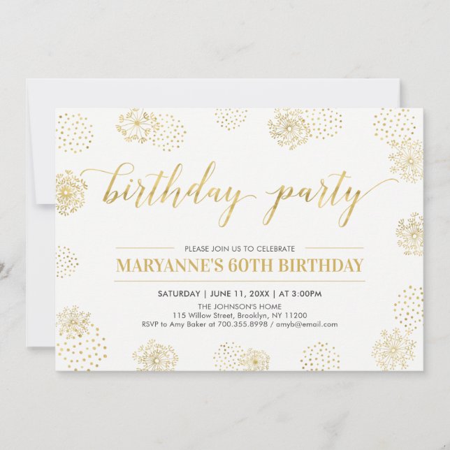 Invitación Fiesta de cumpleaños 50, 60, estilo moderno de oro (Anverso)