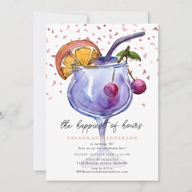 Invitación Fiesta de Cumpleaños 50 Aniversario Cocktail Confe (Anverso)