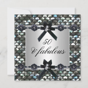 Invitación Fiesta de Cumpleaños 50 Años Lentejuelas Plateadas