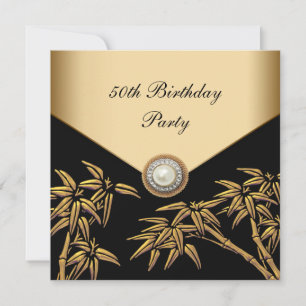 Invitación Fiesta de cumpleaños 50 asiática perla bambú dorad