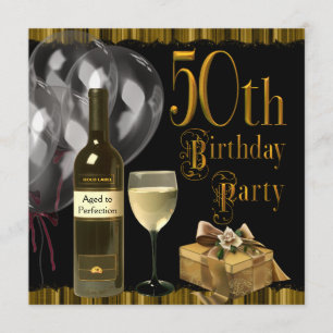 Invitación Fiesta de cumpleaños 50 Botella de Vino Copa de Or