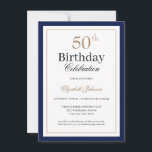 Invitación Fiesta de Cumpleaños 50 Clásico Dorado Azul Marino<br><div class="desc">Invitación de Fiesta de Cumpleaños 50 Clásico Dorado Azul Marino</div>