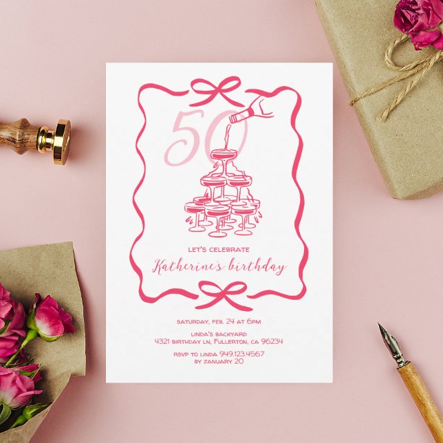 Invitación Fiesta de cumpleaños 50 con cóctel de champán dibu (Subido por el creador)