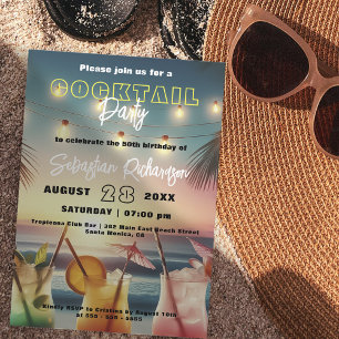 Invitación Fiesta de Cumpleaños 50 con Cóctel de Playa Puesta