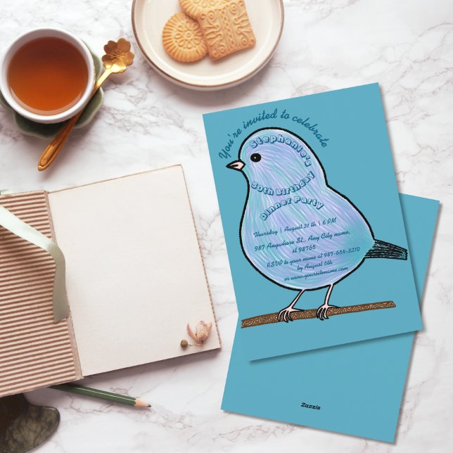 Invitación Fiesta de Cumpleaños 50 de Azure Pájaro Lindo Cena (Subido por el creador)