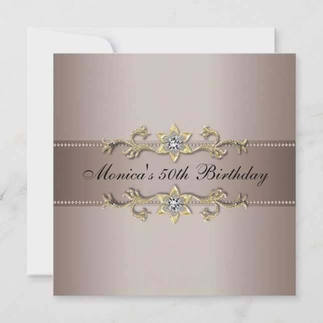 Invitación Fiesta de cumpleaños 50 de Beige Gold Woman (Anverso)