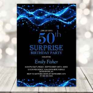 Invitación Fiesta de cumpleaños 50 de Black and Blue Surprise