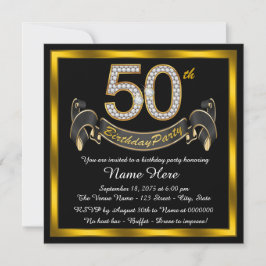 Invitación Fiesta de cumpleaños 50 de Black and Gold