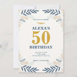 Invitación Fiesta de cumpleaños 50 de Cream y Gold Floral