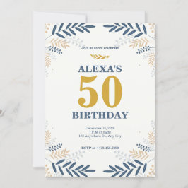 Invitación Fiesta de cumpleaños 50 de Cream y Gold Floral