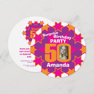 Invitación Fiesta de cumpleaños 50 de estrella naranja púrpur