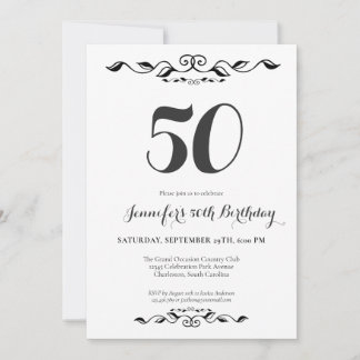 Invitación Fiesta de cumpleaños 50 de FIfty Elegant Black y W
