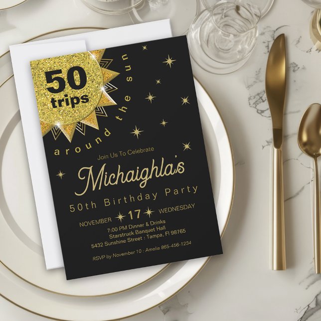 Invitación Fiesta de cumpleaños 50 de Gold Black (Subido por el creador)