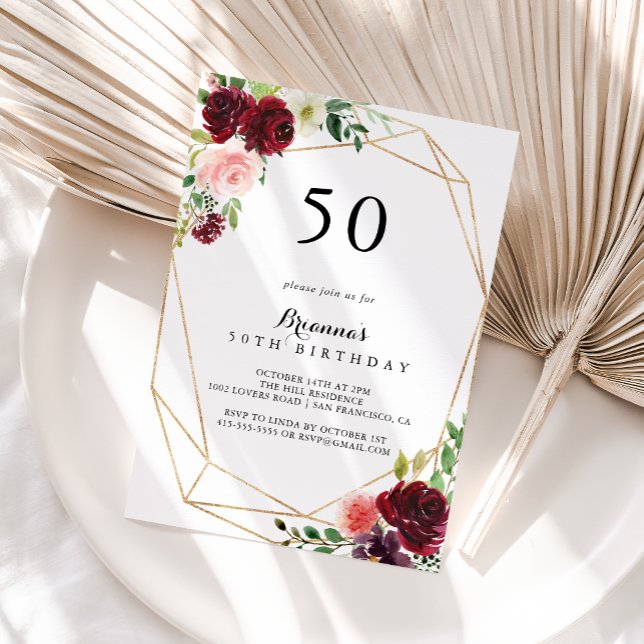 Invitación Fiesta de cumpleaños 50 de Gold Geometric Spring F (Subido por el creador)