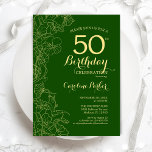 Invitación Fiesta de cumpleaños 50 de Green Gold Floral<br><div class="desc">Invitación a la Fiesta de los 50 Años de la Floral de Oro Verde. Diseño moderno minimalista con dibujos botánicos de contorno acentos, Relieve metalizado de oro falso y tipo de letra de escritura tipográfica. Sencilla carta de invitación a la moda, perfecta para una elegante celebración de cumpleaños femenina. Se...</div>