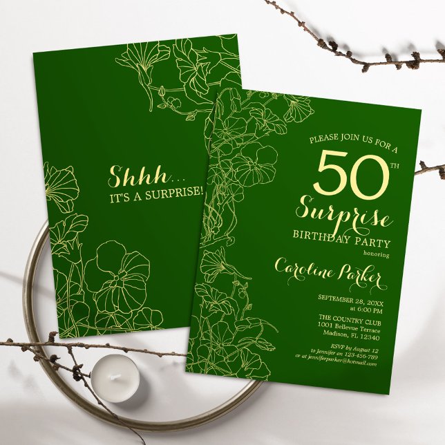 Invitación Fiesta de cumpleaños 50 de Green Gold Surprise (Subido por el creador)