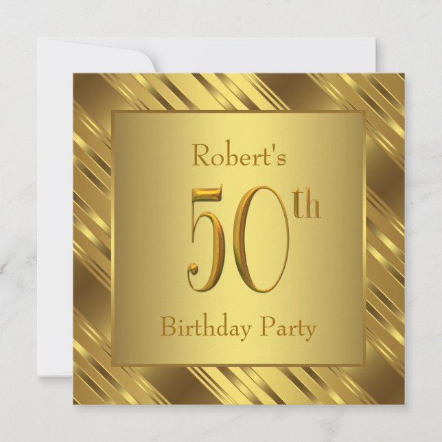 Invitación Fiesta de cumpleaños 50 de hombre de oro (Anverso)